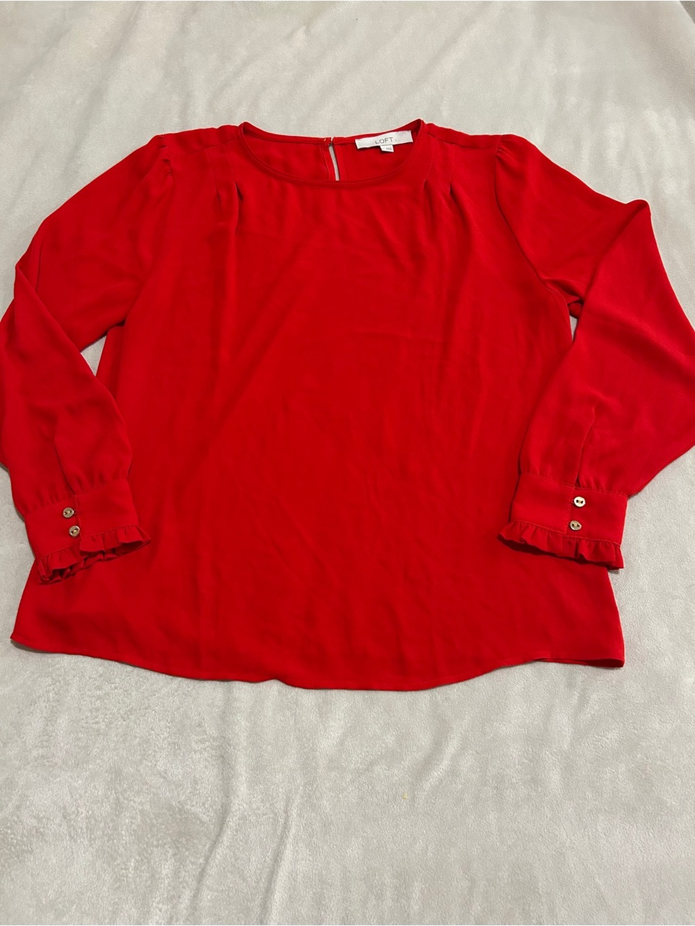 LOFT Red Long Sleeve Ruffle Cuff Top